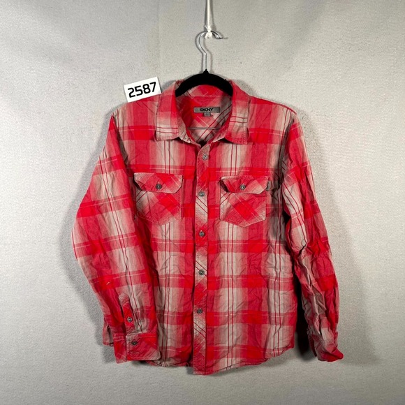 Dkny Other - DKNY Western Shirt Men Large Red Plaid Cotton Plaid Long Sleeve Casual Button Up